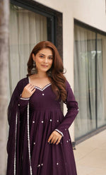 Thumbnail for Yash Enterprise Wine Roman Silk Embroidery Party Wear Suit Set - Distacart