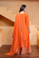 Thumbnail for Yash Enterprise Orange Chinon Silk Embroidery Party Wear Suit Set - Distacart