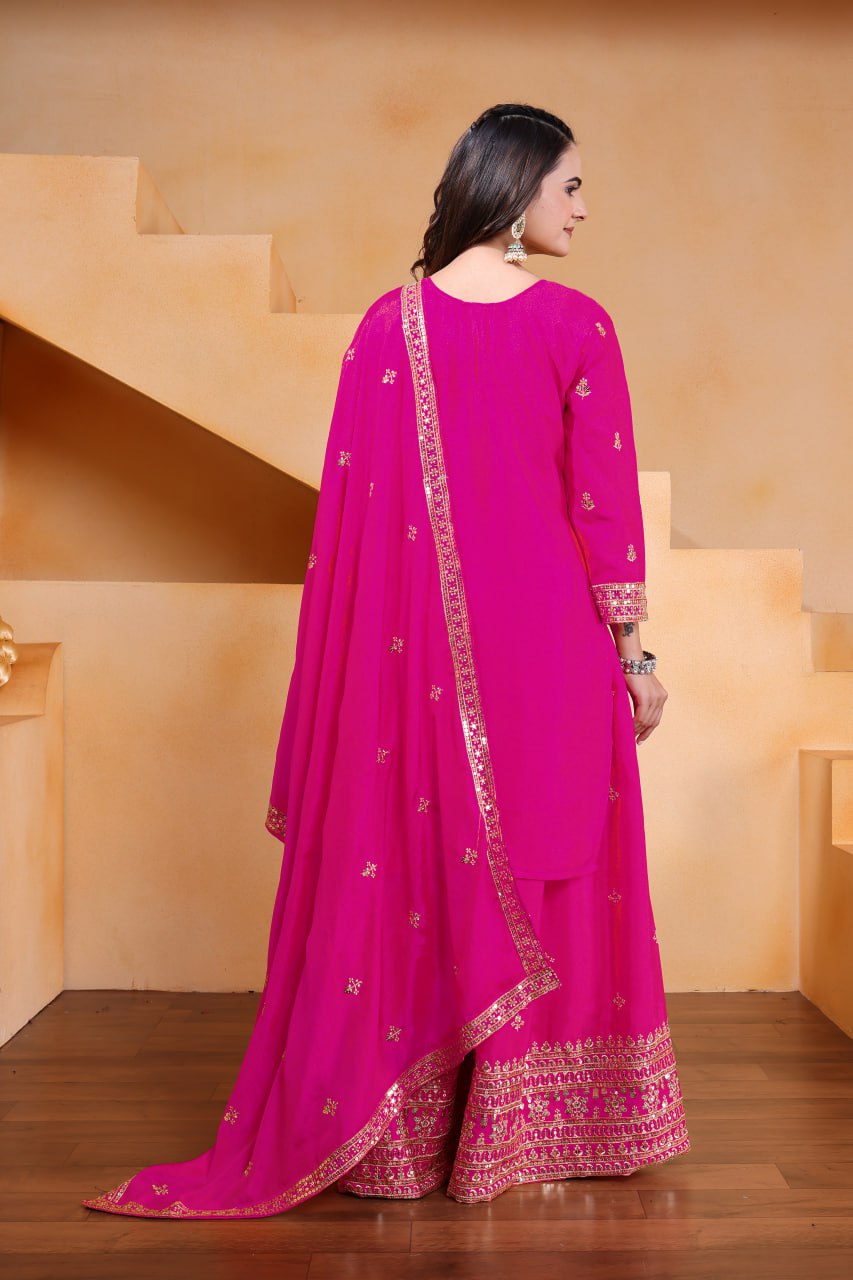 Yash Enterprise Pink Chinon Silk Embroidery Party Wear Suit Set - Distacart