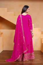 Thumbnail for Yash Enterprise Pink Chinon Silk Embroidery Party Wear Suit Set - Distacart
