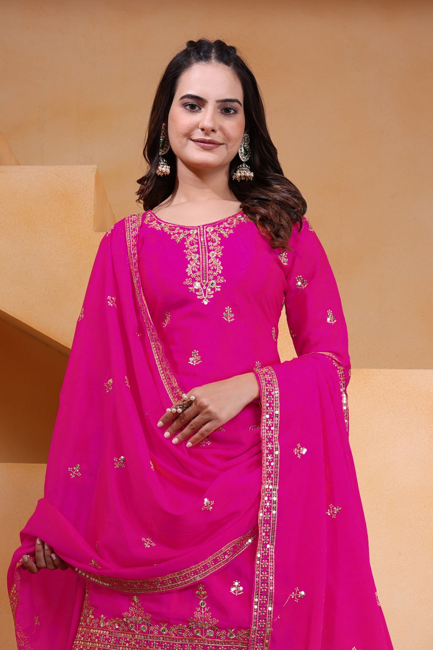 Yash Enterprise Pink Chinon Silk Embroidery Party Wear Suit Set - Distacart
