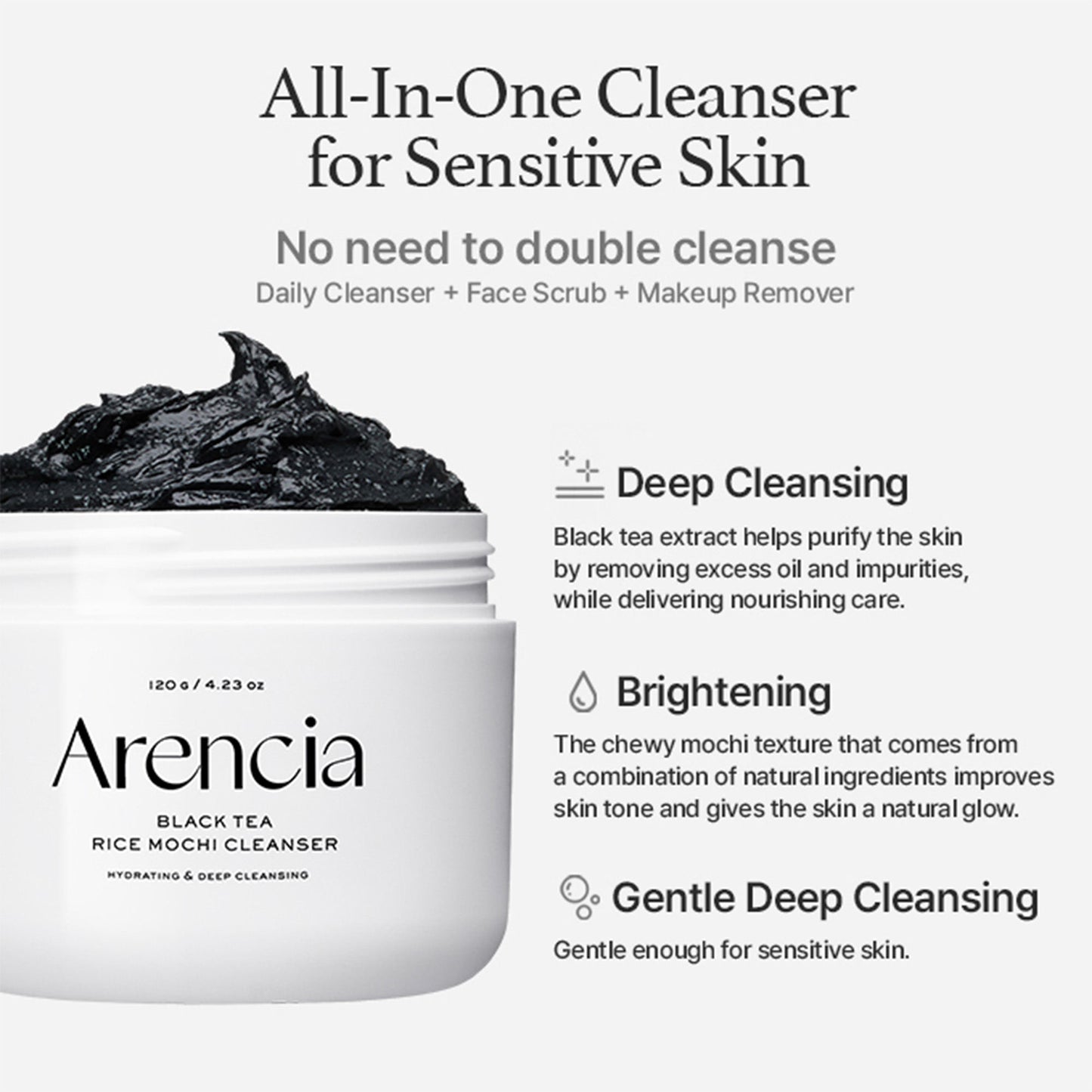 Arencia Black Tea Rice Mochi Cleanser - Distacart