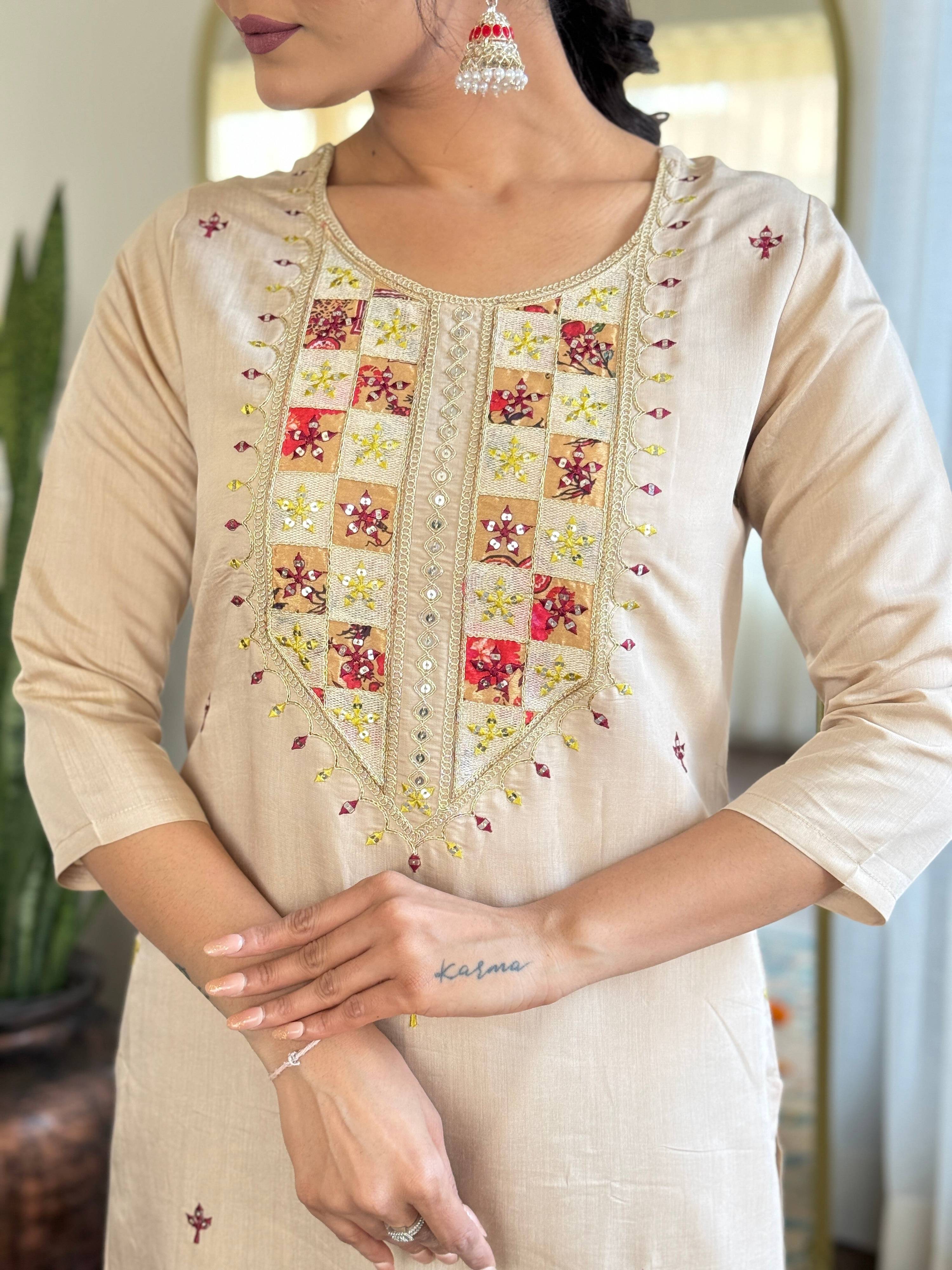 The52 Embroidered Rayon Fabric Straight Kurta, Pant and Dupatta Set