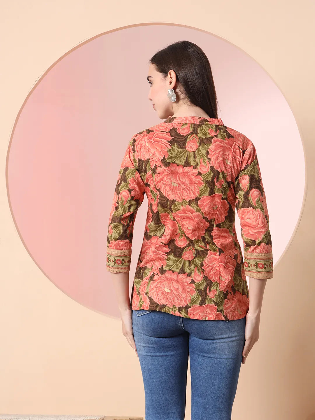 Yufta Peach Pure Cotton Gathered Or Pleated Top - Distacart