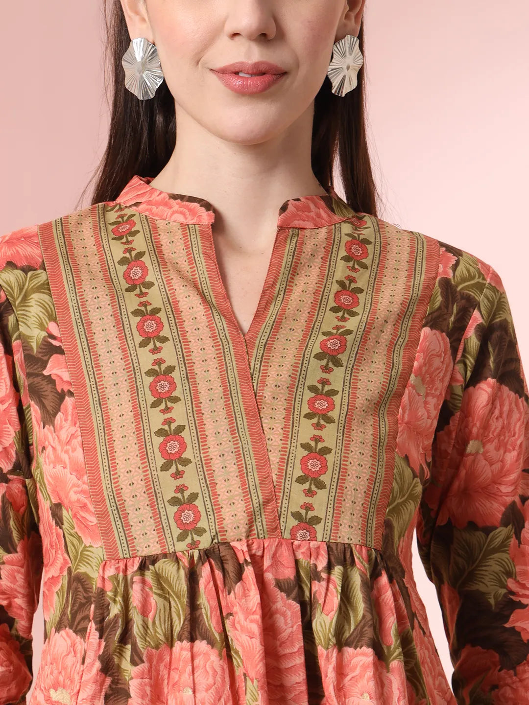 Yufta Peach Pure Cotton Gathered Or Pleated Top - Distacart