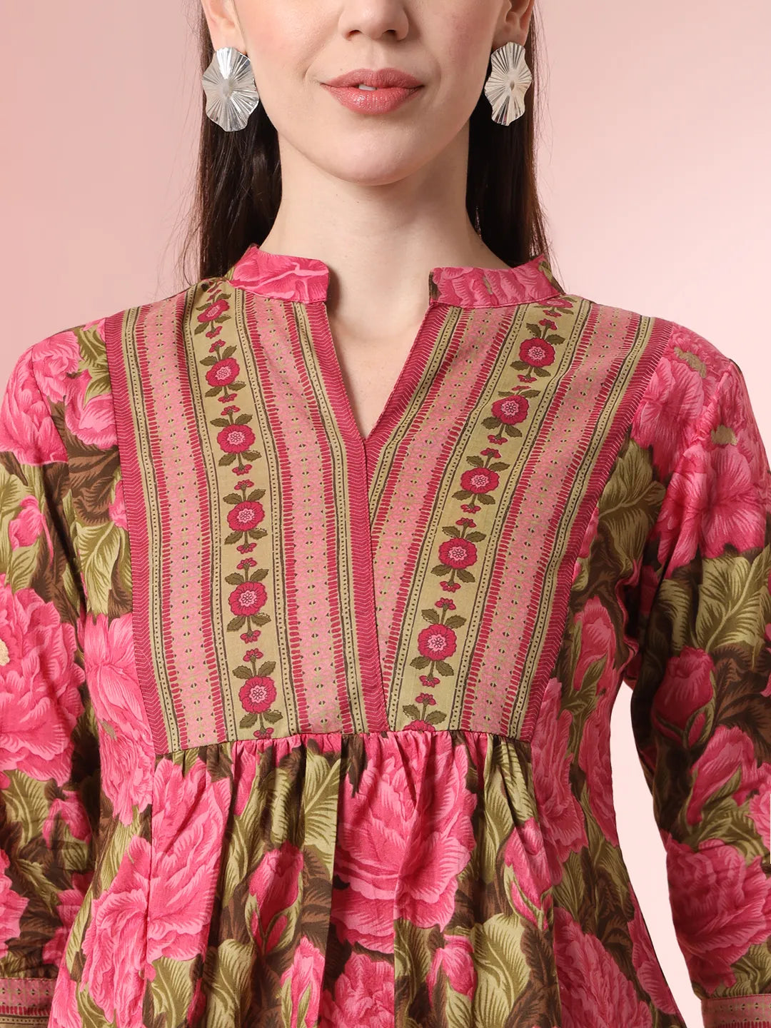 Yufta Pink Pure Cotton Gathered Or Pleated Top - Distacart