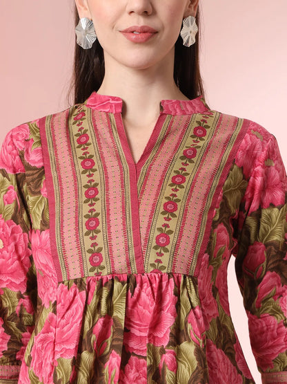 Yufta Pink Pure Cotton Gathered Or Pleated Top - Distacart