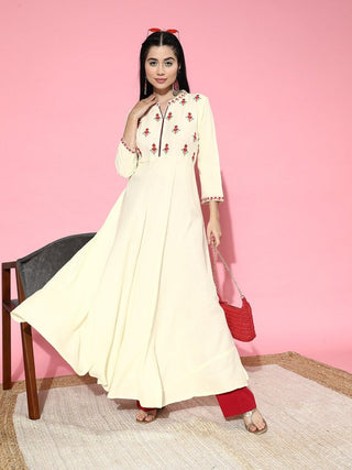 All About You Women Grey Ethnic Motifs Embroidered Tiering Anarkali Kurta - Distacart