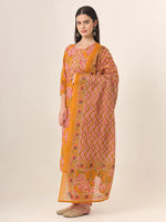 Thumbnail for Yufta Mustard Pure Cotton Straight Kurta Pants Dupatta Set