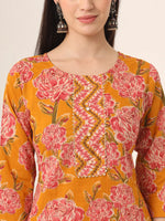 Thumbnail for Yufta Mustard Pure Cotton Straight Kurta Pants Dupatta Set