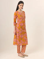 Thumbnail for Yufta Mustard Pure Cotton Straight Kurta Pants Dupatta Set