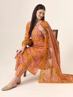 Thumbnail for Yufta Mustard Pure Cotton Straight Kurta Pants Dupatta Set