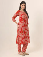 Thumbnail for Yufta Red Pure Cotton Straight Kurta Pants Dupatta Set