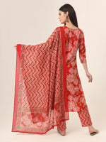 Thumbnail for Yufta Red Pure Cotton Straight Kurta Pants Dupatta Set