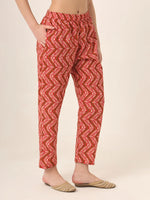 Thumbnail for Yufta Red Pure Cotton Straight Kurta Pants Dupatta Set