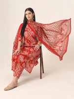 Thumbnail for Yufta Red Pure Cotton Straight Kurta Pants Dupatta Set