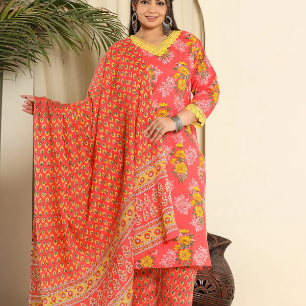 Yufta Pure Cotton Pink Kurta Dupatta Pant Set With Handwork - Distacart