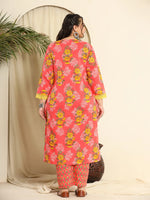 Thumbnail for Yufta Pure Cotton Pink Kurta Dupatta Pant Set With Handwork