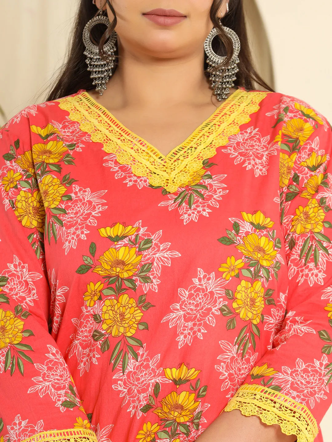 Yufta Pure Cotton Pink Kurta Dupatta Pant Set With Handwork