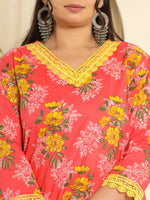 Thumbnail for Yufta Pure Cotton Pink Kurta Dupatta Pant Set With Handwork