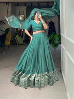 Thumbnail for Pramukh Fab Emerald Color Chanderi Lehenga Choli