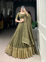 Thumbnail for Pramukh Fab Olive Color Chanderi Lehenga Choli