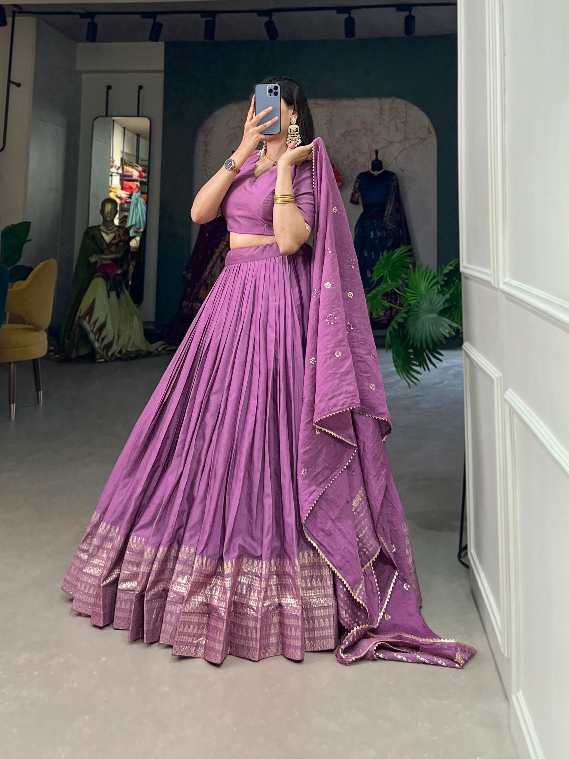 Pramukh Fab Lavender Color Chanderi Lehenga Choli