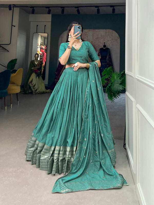 Pramukh Fab Emerald Color Chanderi Lehenga Choli
