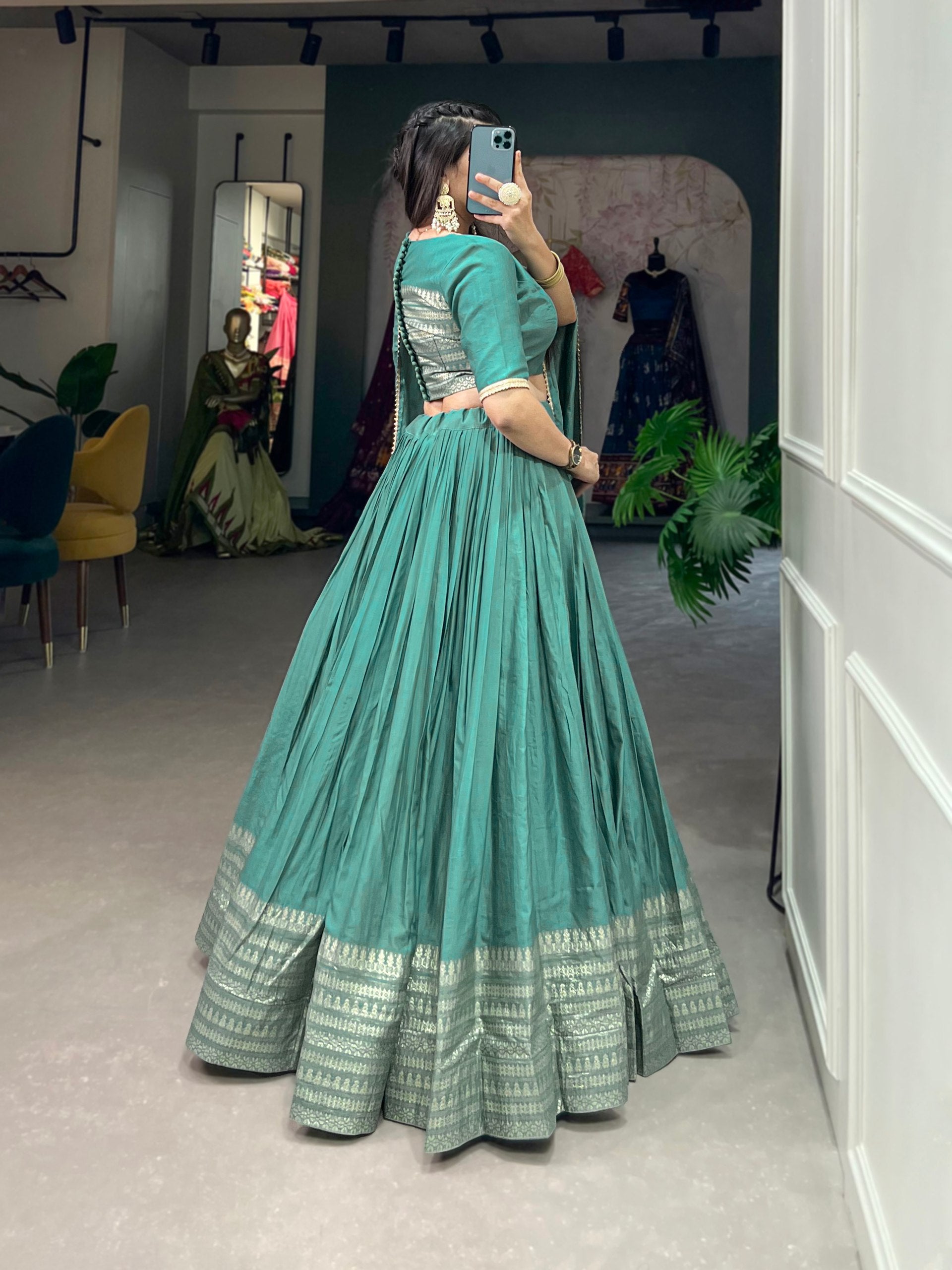 Pramukh Fab Emerald Color Chanderi Lehenga Choli