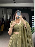 Thumbnail for Pramukh Fab Olive Color Chanderi Lehenga Choli