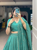 Thumbnail for Pramukh Fab Emerald Color Chanderi Lehenga Choli