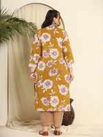 Thumbnail for Yufta Mustard Pure Cotton Kurta Dupatta Pant Set With Handwork