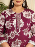 Thumbnail for Yufta Purple Pure Cotton Kurta Dupatta Pant Set With Handwork