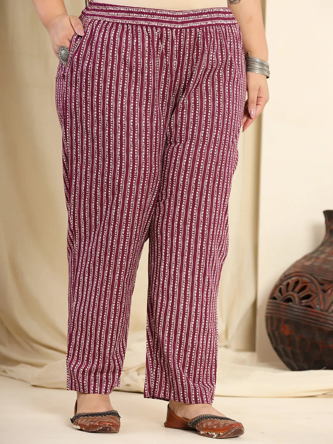 Yufta Purple Pure Cotton Kurta Dupatta Pant Set With Handwork