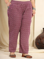 Thumbnail for Yufta Purple Pure Cotton Kurta Dupatta Pant Set With Handwork