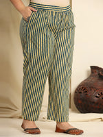 Thumbnail for Yufta Teal Blue Pure Cotton Kurta Dupatta Pant Set With Handwork