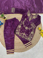Thumbnail for Evanik Purple Premium Chinon Silk Wedding Kids Kurta Set - Dista