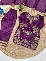 Thumbnail for Evanik Purple Premium Chinon Silk Wedding Kids Kurta Set - Dista