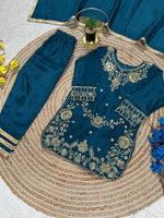 Thumbnail for Evanik Blue Premium Chinon Silk Wedding Kids Kurta Set - Dista