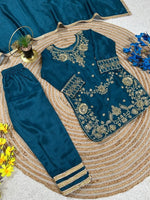 Thumbnail for Evanik Blue Premium Chinon Silk Wedding Kids Kurta Set - Dista