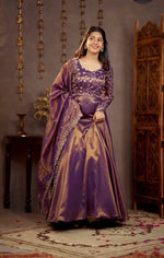 Thumbnail for Yash Enterprise Light Purple Cosmos Silk Embroidery Party Wear Suit Set - Distacart