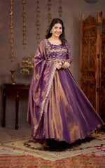 Thumbnail for Yash Enterprise Light Purple Cosmos Silk Embroidery Party Wear Suit Set - Distacart