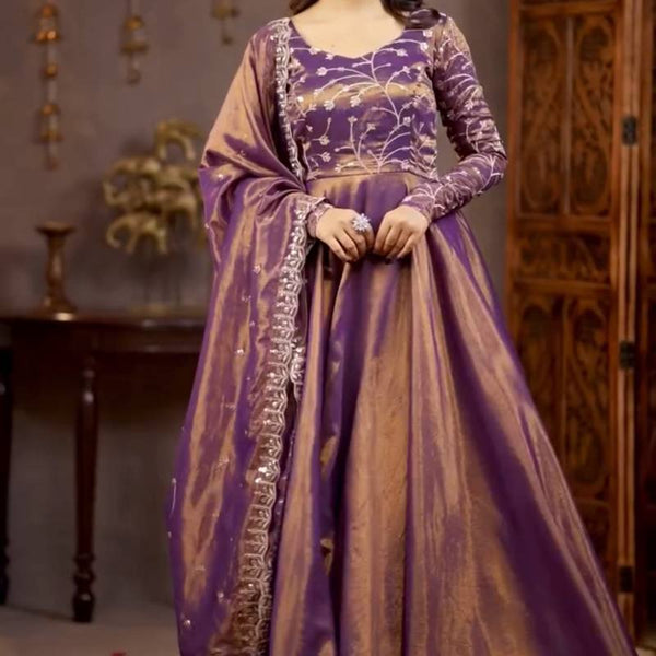 Yash Enterprise Light Purple Cosmos Silk Embroidery Party Wear Suit Set - Distacart