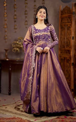 Thumbnail for Yash Enterprise Light Purple Cosmos Silk Embroidery Party Wear Suit Set - Distacart