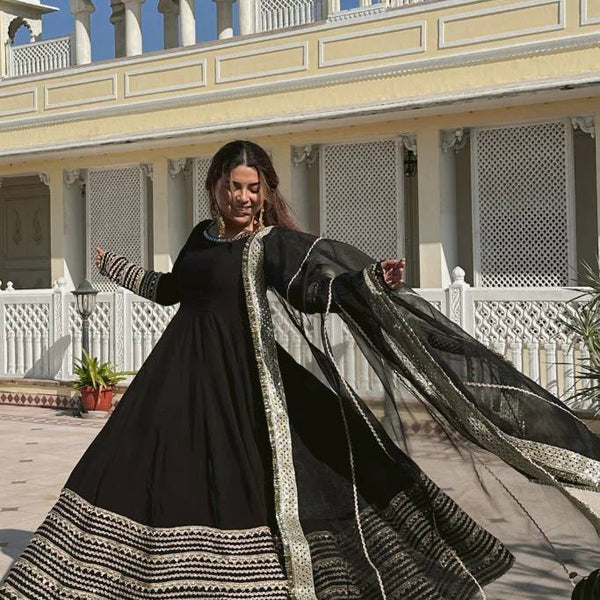 Yash Enterprise Black Rayon Party Wear Embroidery Suit Set - Distacart