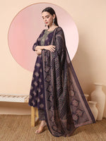 Thumbnail for Yufta Purple Pure Cotton Chikankari Anarkali Kurta Dupatta Pant Set
