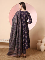 Thumbnail for Yufta Purple Pure Cotton Chikankari Anarkali Kurta Dupatta Pant Set
