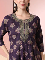 Thumbnail for Yufta Purple Pure Cotton Chikankari Anarkali Kurta Dupatta Pant Set
