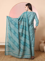 Thumbnail for Yufta Green Pure Cotton Thread_Work Straight Kurta Dupatta Pant Set