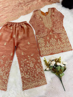 Thumbnail for Evanik Orange Designer Wedding Embroidered Work Kids Palazzo Set - Dista